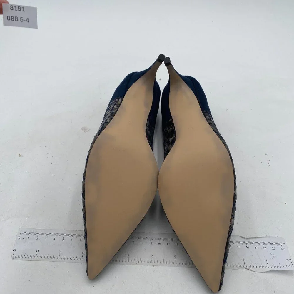 YDN Alligater Navy Mid Heels Slip on Loafer Pumps Pointy Toe Slide Suede Shoes - Picture 7 of 8